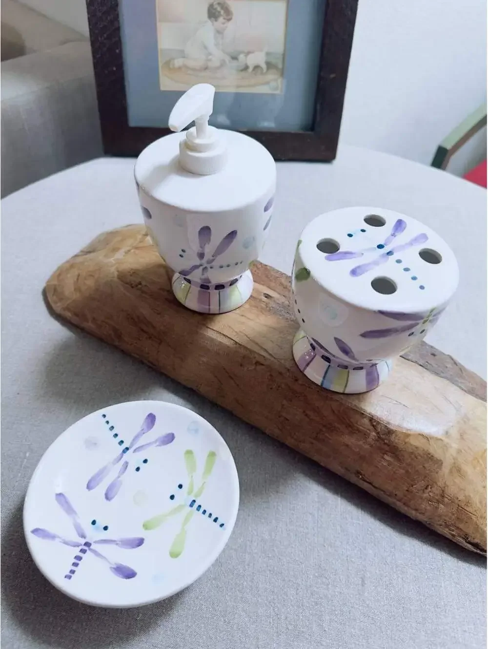 Hand Painted Dragonfly Ceramic Bathroom Set 3 Piece SKL/WW